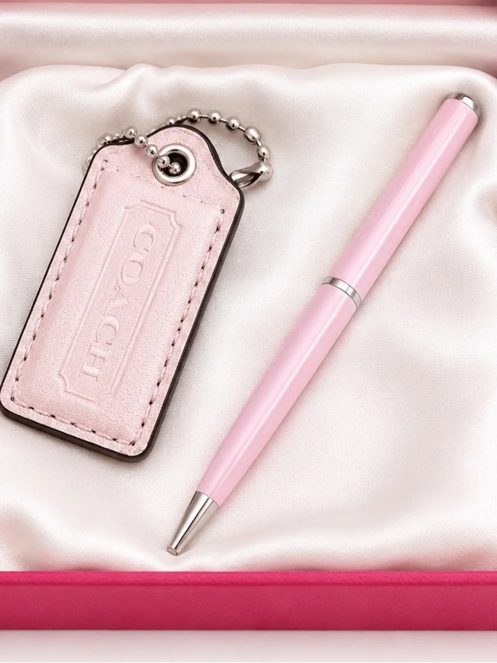 Coach Key Tag Coach | Accessories | Coach Pink Leather Key Tag With Pink Coach Mini ...